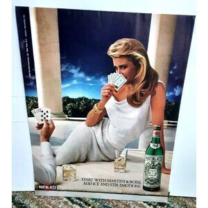 1986 Martini & Rossi Print Ad Sexy Woman Playing Cards Vintage Liquor Poster 80s